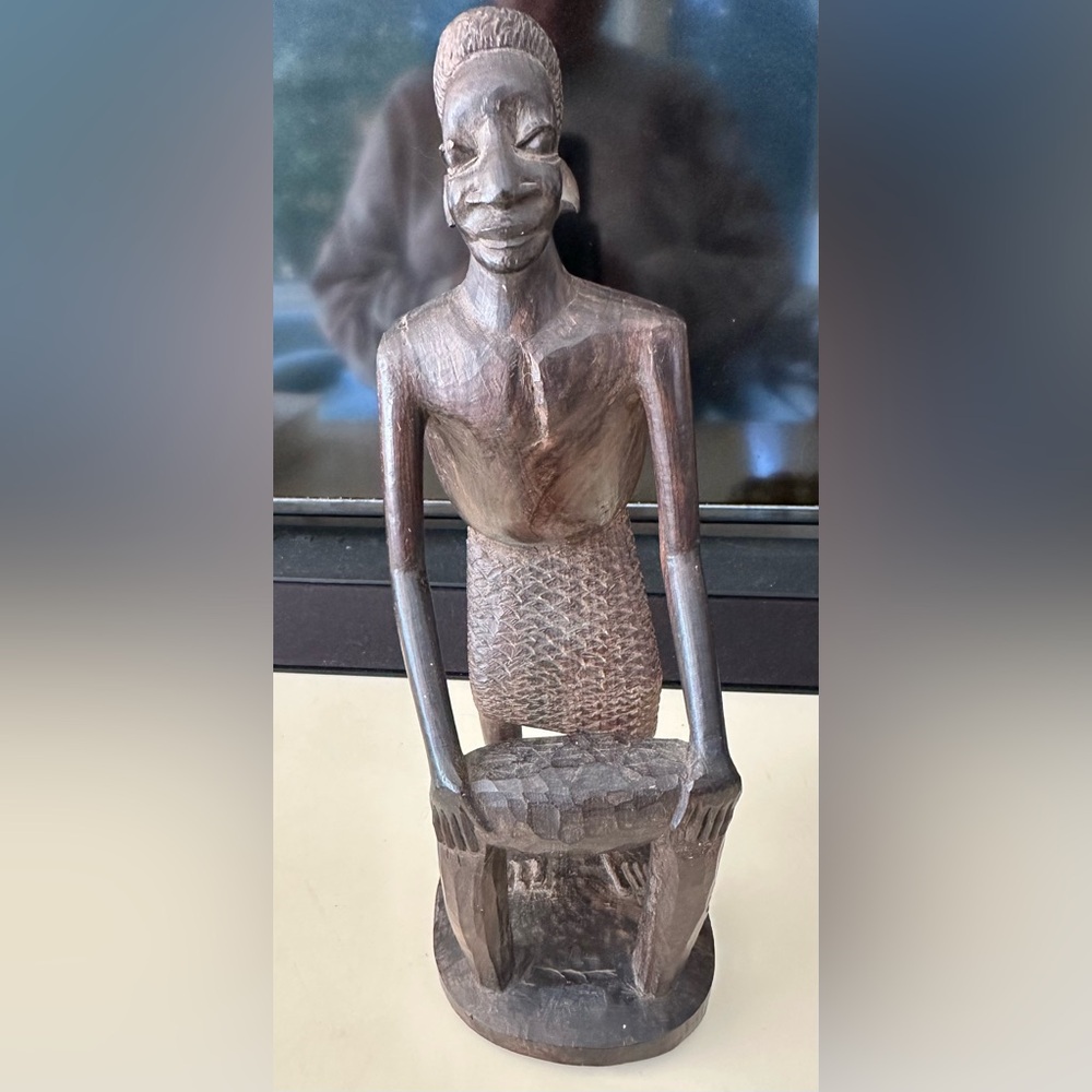 Hand Carved African Tribal Ebony Wood Sculpture Wooden Man Africa Folk Art OOAK